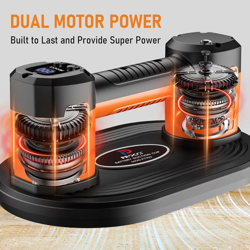 Procci Electric Battery Suction Cup for Tiles, Glass & Marble – 200 KG / 440 LBS Lifting Power, Dual Motors, LCD Display, 4500 mAh Battery, for Smooth or Slightly Rough (Not for Highly Porous Materials) - Image 3
